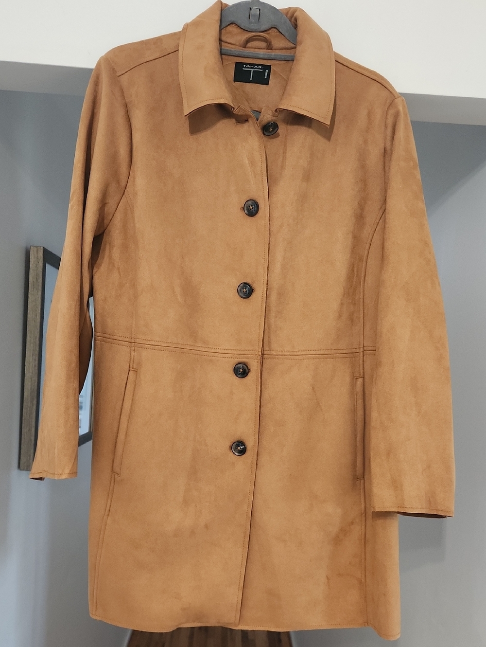 Tahari Women's Tan Faux Suede Button-Front Blazer